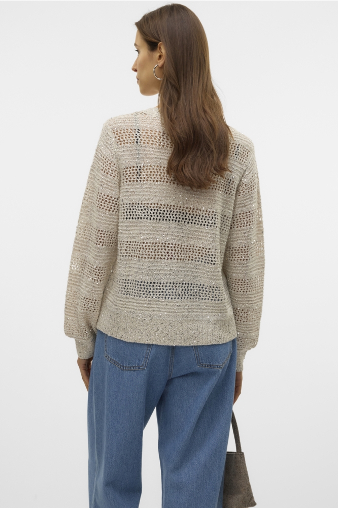 VMLEILANI STRIPE LS V-NECK CARDIGAN 10327775 Birch/W. SILVER